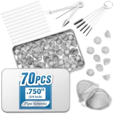 Imagem de Filtro de telas de tubo, 70 peças de tela de tigela de design afunilado ajustável com limpadores de cachimbos, ferramenta 3 em 1, escova de garrafa, malha de aço inoxidável de 0,75 polegadas com caixa