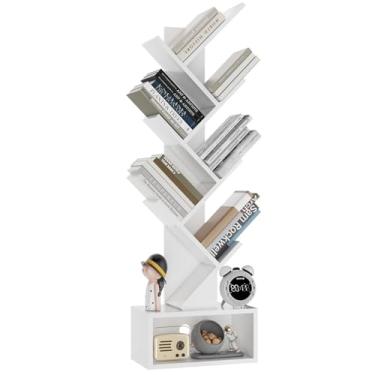 Imagem de YMYNY Estante de árvore de 6 andares, estante alta, prateleira de madeira para armazenamento de livros com gaveta, prateleira moderna para livros/filmes/CDs, organizador utilitário para sala de estar