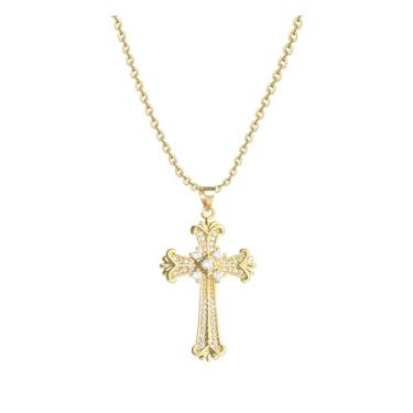 Imagem de MiiFort Colar de ouro com pingente de cruz de Jesus, colares de cruz religiosa, presente de aniversário, presente para mulheres, filha, irmã, tia, avó, neta, One Size, Metal, Sem Pedra Preciosa