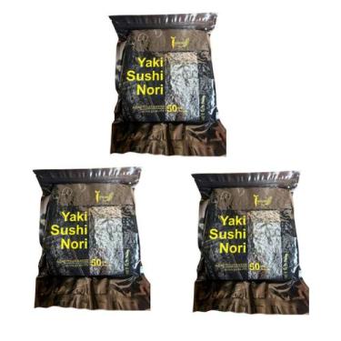 Imagem de Alga Marinha Yakisushi Nostimo Nori Black 140g com 50 folhas KIT 3X - 
