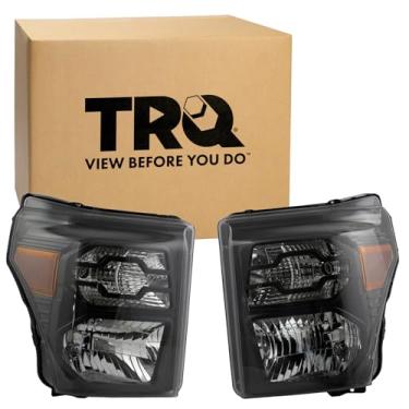 Imagem de TRQ Conjunto de conjunto de 2 peças de farol halógeno preto bisel motorista e lado do passageiro compatível com Ford F-250 Super Duty F-350 Super Duty FO2502290 FO2503290 2011-2016