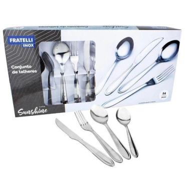 Imagem de Conjunto jogo kit de talheres jantar almoço prateado hammer sunshine 2