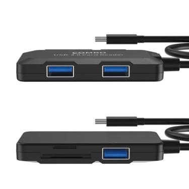 Imagem de Hub USB C 2.0 5 em 1 com cabo de 30 cm, expansor de hub USB C de 4 portas para laptop, PC, desktop, pen drive e muito mais, transferência de dados de alta velocidade, preto