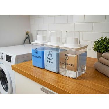 Imagem de Kit Dispensers Lavanderia 1,3L Amaciante, Alvejante, Sabão em Pó - Par
