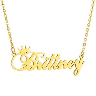 Imagem de SKQIR Colar dourado personalizado com nome feminino, corrente personalizada, pingente de nome, colar de nome personalizado com coroa para mulheres, presente de menina, Metal