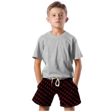Imagem de Shorts Infantil Bermuda Calção Praia Verão Aranha Vermelho Cartoon 336