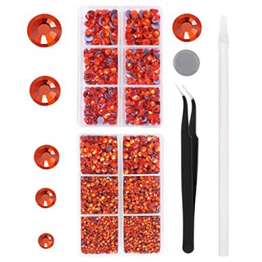 Imagem de 6616 pçs laranja Hotfix strass cristal para artesanato tecido roupas camisas brilhantes costas planas redondas com pinças e caneta para picking (conjunto SS6~SS30)