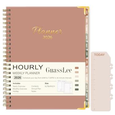 Imagem de GuassLee Agenda 2026, agenda semanal e mensal de janeiro de 2025 a dezembro de 2026, agenda diária de trabalho e vida com horários, organizador de agenda A5 para escritório escolar, marrom, 21,3 cm x