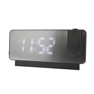 Imagem de Relógio Digital LED Espelhado com Projetor, Display Branco, USB Tipo C, Termômetro e Alarme, 18.5x9x4cm, Tela Ajustável