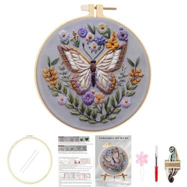 Imagem de Huacan Kits de bordado para adultos iniciantes DIY borboleta flor ponto cruz estampado animal padrão kit de costura 1 peça 19 x 19 centímetros