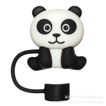 Imagem de Chapéu de palha de panda capa de palha para copo Stanley de 40 e 850 g, tampa de cobertura de palha de silicone de 10 mm para acessórios de copo Stanley, bonito topo de palha para copos, tampa de