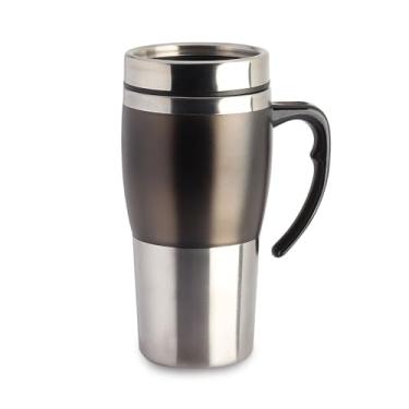Imagem de Caneca Térmica 400ml em Aço Inox com Detalhe Plástico Fosco e Alça Colorida – Conserva Bebidas Quentes e Frias (Preto)