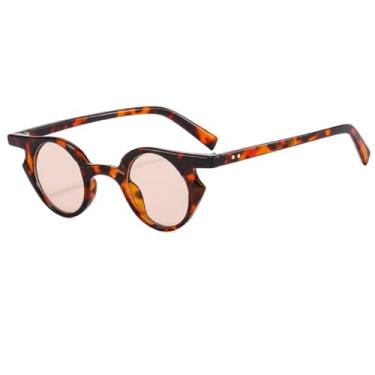 Imagem de HCPIHF Óculos de sol redondos pequenos e estilosos, estilo punk, retrô, transparente, gradiente, UV400, feminino, masculino, com rebites de duas cores (leopardo-marrom claro)