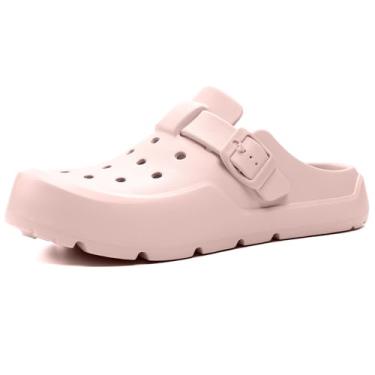 Imagem de GETOEU Tamancos para mulheres, sandálias deslizantes, confortáveis, fáceis de calçar com suporte de arco, antiderrapante, sandálias de recuperação, almofadas deslizantes, rosa, 39