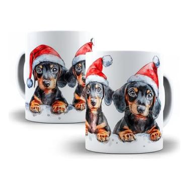 Imagem de Caneca de Natal Pet – Dachshund (Cão-Salsicha), Porcelana 325ml, Estampa Natalina Exclusiva