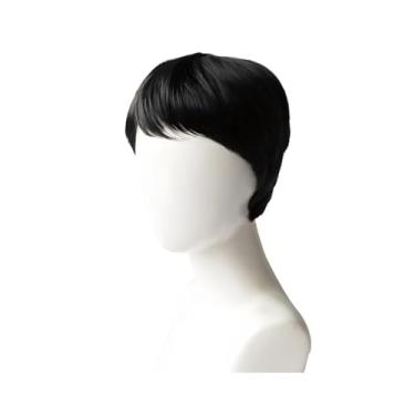 Imagem de Peruca preta masculina, estilo curto, boné respirável ajustável, fibra de alta temperatura, linha do cabelo natural