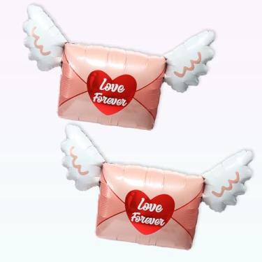 Imagem de 2 Pcs Love Envelope Balloon Heart Helium Balloons Love Forever Pink and White Wings for Valentine's Day Propose Confess Party Decoration
