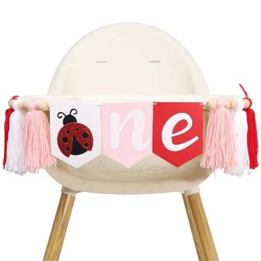 Imagem de Ladybug One High Chair Tassel Banner - Ladybug 1st Birthday Party Decorations, Insect Theme High Chair Banner, Pink Red White Tassel Birthday Decorations, Insect Photo Props Party Supplies