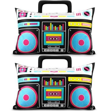 Imagem de Hahafelt 2 peças de capa de almofada de cassete de áudio retrô, toca-discos de música 30 x 50 cm, fita cassete de plástico de baixo ruído dos anos 80 para decoração de casa, fronha lombar, almofada