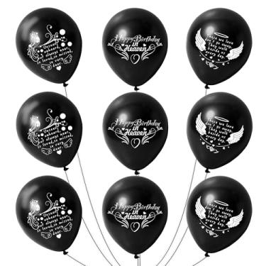 Imagem de Balões Happy Birthday in Heaven 30 peças de 30,5 cm decorações de memorial funerário branco de hélio para lançamento de lembrança de funeral de condolências memorial de aniversário (preto)
