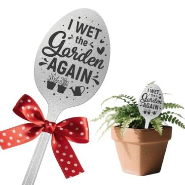 Imagem de CUTHOLLOW Marcador de plantas I Wet The Garden Again, 2 peças de etiquetas de colher de metal para uso externo à prova d'água - presentes de amizade para mulheres jardineiras, etiquetas decorativas de