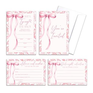 Imagem de HRIOROII Convites de chá de casamento com envelopes, conselhos de laço rosa e desejos para o Sr. e a Sra. Ela está amarrando o nó chá de panela, presentes de suprimentos de decoração de festa de
