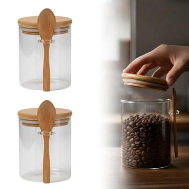 Imagem de Kit 2 Potes Vidro Bambu Herméticos com Colher Frascos Porta Tempero Condimento Açucareiro Conjunto 400ml