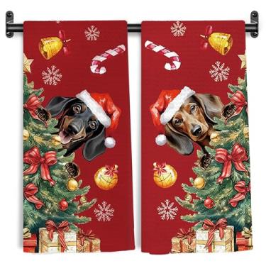 Imagem de WARDOS Toalhas de cozinha de dachshund de árvore de Natal vermelha, presentes de dachshund toalhas de mão decorativas para cozinha, toalha de chá de prato de dachshund de Natal, pano de secagem, 40 x