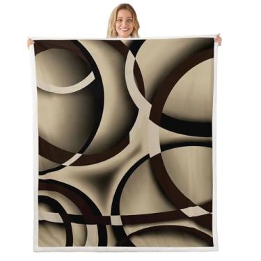 Imagem de Cobertor de cama retrô circular infantil meninas marrom cáqui preto sherpa cobertor macio aconchegante leve listrado arte de lã de pelúcia cobertor moderno presentes para sofá-cama cadeira sofá (127 x
