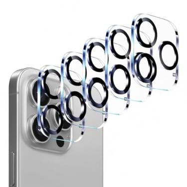 Imagem de Pacote com 5 protetores de lente de câmera para iPhone 15 Pro e iPhone 15 Pro Max, vidro temperado, dureza 9H, ultra HD, antiarranhões, fácil de instalar, compatível com capas [não afeta fotos