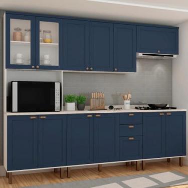 Imagem de Armário De Cozinha Genialflex Iluminata 5 Peças Branco Azul