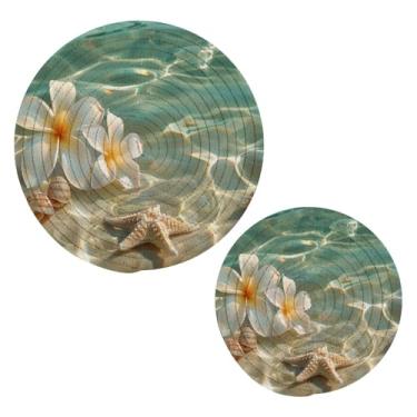 Imagem de Blueangle 2 peças de suporte de panela de praia tropical bonito - conjunto de pegadores de panela de tecido redondo - almofadas quentes trançadas de algodão - porta-copos - tapetes de mesa para