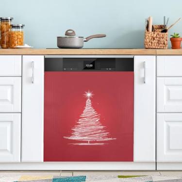 Imagem de ATTX Capa magnética para lava-louças de árvore de Natal branca brilhante, 58 cm C x 66 cm A decoração da capa da máquina de lavar louça, decalques de armário doméstico adesivos de eletrodomésticos