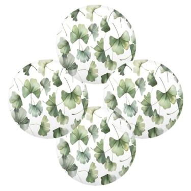 Imagem de Wassud Jogo americano conjunto de 4 tapetes redondos de folhas verdes para cozinha e jantar, tapetes laváveis e resistentes ao calor, decoração de mesa 39 cm
