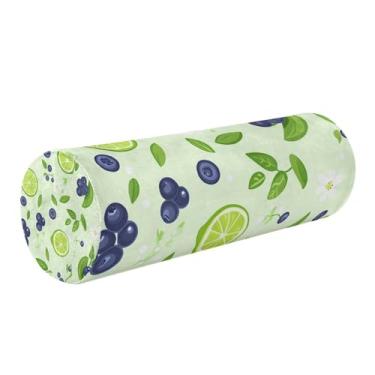 Imagem de CEBUGI Almofada redonda de espuma viscoelástica de mirtilo e limão para alívio da dor no pescoço, almofada cervical cilíndrica para pescoço, costas, pernas e cabeça