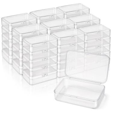 Imagem de IANFAN Embalagem com 50 recipientes pequenos de plástico transparente com tampa articulada, caixa retangular transparente organizadora, caixas de giz de cera para armazenamento de pequenos itens