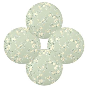 Imagem de Wassud Jogo americano conjunto de 4 tapetes redondos florais verdes pastel para cozinha e jantar tapetes laváveis resistentes ao calor decoração de mesa 39 cm