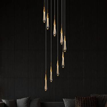 Imagem de Lustre moderno de cristal com 9 luzes, dimerizável, LED, dourado, para teto, luminárias pendentes de cristal em formato de bolha, para sala de estar, hall de entrada, 45W, lustres para escad