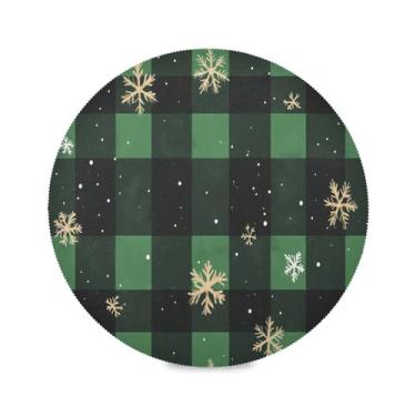 Imagem de Wassud Jogo americano flocos de neve xadrez verde tapetes de mesa redondos para cozinha e jantar tapetes laváveis resistentes ao calor decoração de mesa 39 cm