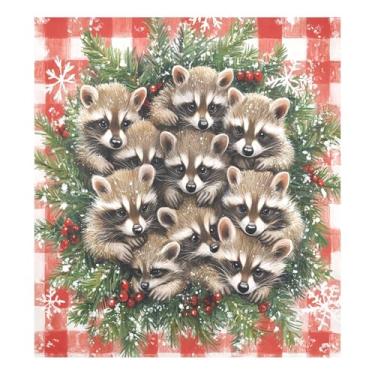 Imagem de STAYTOP Linda guirlanda de Natal guaxinim capa de ímã de lava-louças 58 x 66 cm capas decorativas de geladeira para porta frontal adesivo magnético para máquina de lavar louça painel de geladeira