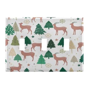 Imagem de Burbuja Capa de placa de parede para interruptor de luz de veado de árvore de inverno, placa decorativa de parede, parafusos incluídos, 3 faixas