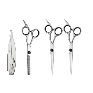 Imagem de Kit Profissional Barbeiro 6 Peças com Tesouras Fio Laser, Navalha e Desfiadeira 17,5cm, Aço Inoxidável Prata