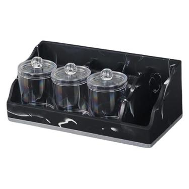 Imagem de Generic Organizador de para banheiro com porta-escovas de dentes, prático, com 3 suportes para cotonetes, 5 compartimentos, e, Preto