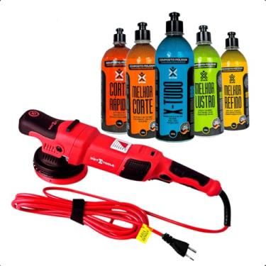 Imagem de Kit Polimento Automotivo com Politriz 220V 900W Órbita 15mm e Boinas Corte Refino Lustro Feron Profissional Completo