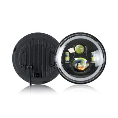Imagem de Farol LED 7" 8000 Lumens 5 Funções DRL Angel Eyes Seta Âmbar IP67 Compatível Moto e Carro