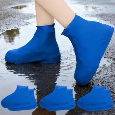 Imagem de Capas de sapato de silicone à prova d'água para mulheres e homens, reutilizáveis, antiderrapantes, galochas de chuva para caminhadas ao ar livre, viagens e ciclismo, 3 peças, azul, Large