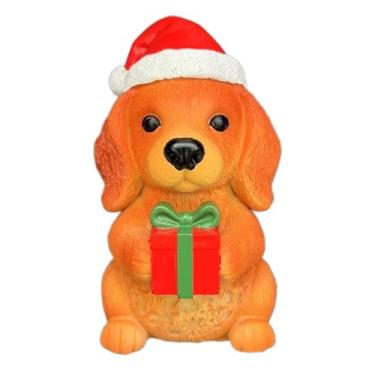 Imagem de Fenteer Estátua de cachorrinho com luz noturna, enfeite de mesa fofo, desenho animado com LED, decoração criativa para casa, decoração de Natal, de lareira, Cachorrinho de Natal