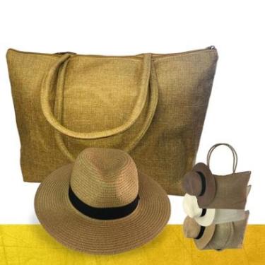 Imagem de Kit Chapéu Palha + Bolsa Casual Praia Feminino ABA MÉDIA 989-Feminino