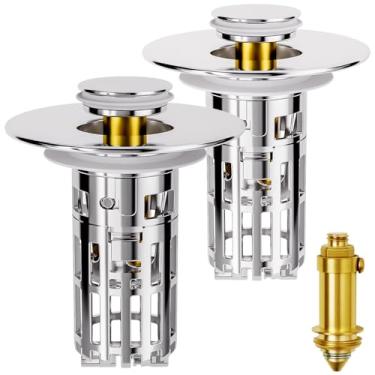 Imagem de Nipoko Rolha de pia de banheiro - 2 peças de filtro de ralo de pia de banheiro com cesta de filtro removível coletor de cabelo para pia de banheiro padrão dos EUA, substituição de filtro de plugue de