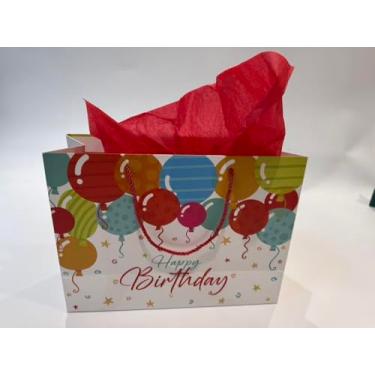 Imagem de Ssyuysto Saco grande de presente de aniversário, balão de presente de feliz aniversário, com etiquetas de papel de seda, saco vermelho para presente de festa com alças de corda para mulheres, homens